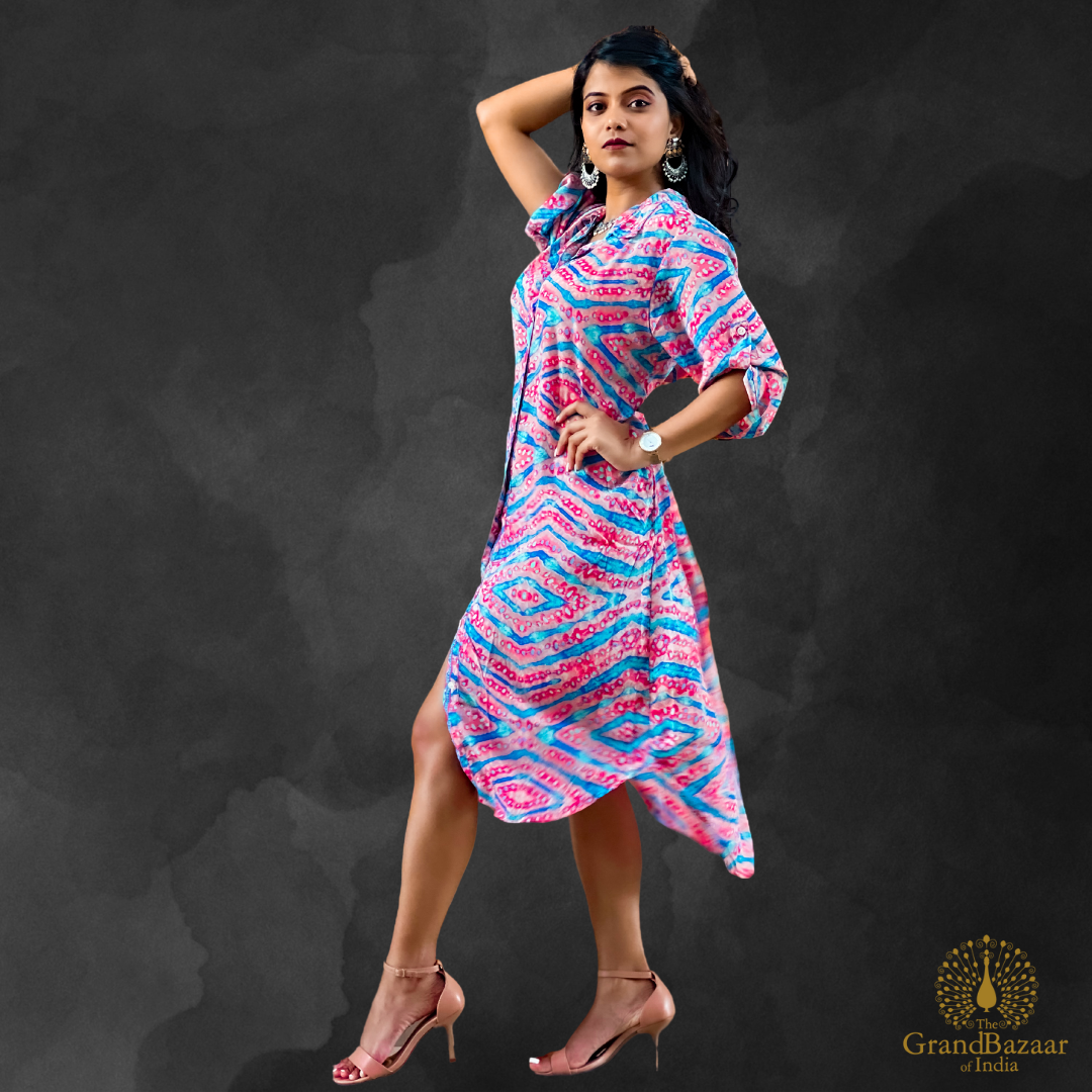 Women's Silk Printed High-Low Shirt Dress