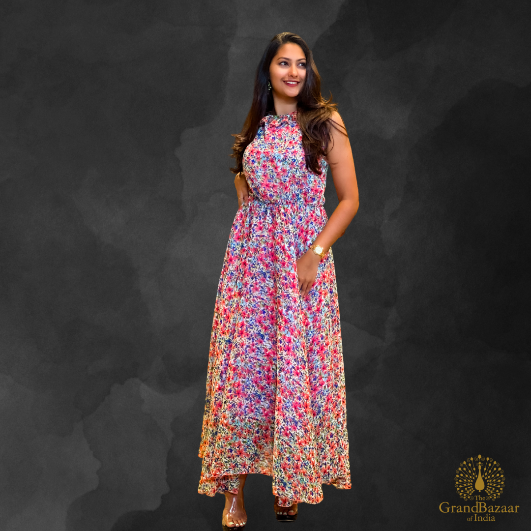 Elegant Printed Flowy Maxi Dress - LONG RAYON DRESS 03 S24