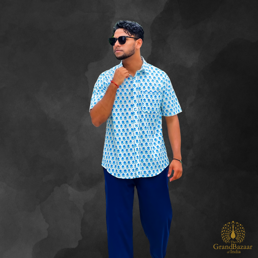 Men's Cotton Printed Short-Sleeve Shirt (MSHIRT-HALF-31-S24)