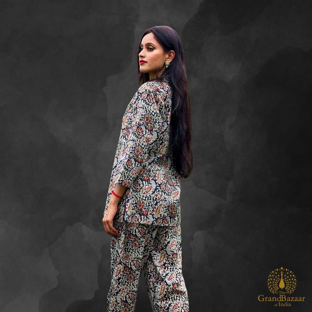 Women's Hand-Block Printed Cotton Co-ord Set – Floral Elegance (CST-25-S24)