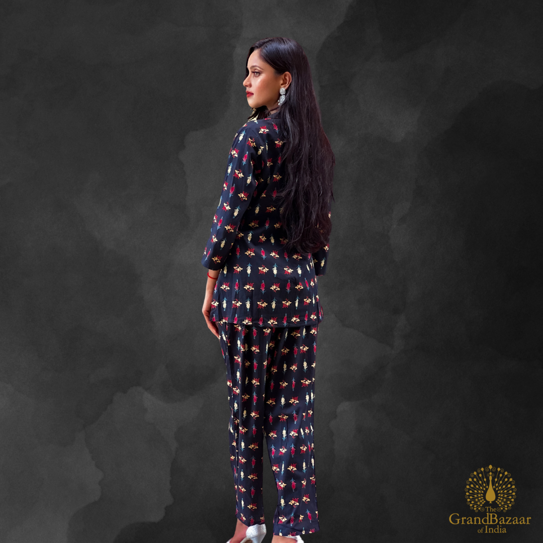Black Floral Printed Co-ord Set – Ethnic Lounge Wear (CST-26-S24)