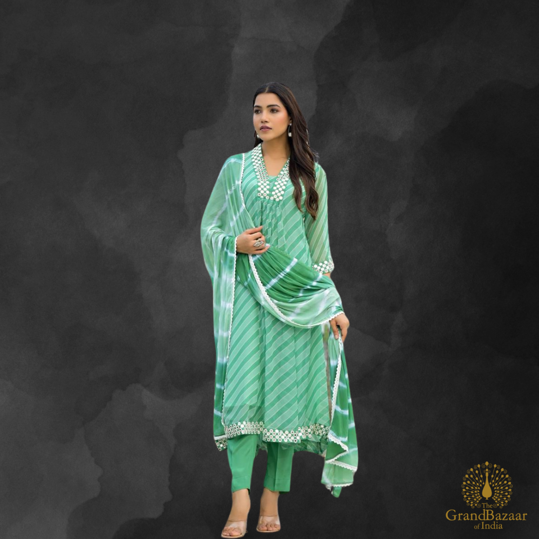 Green Chiffon Kurti Set with Dupatta