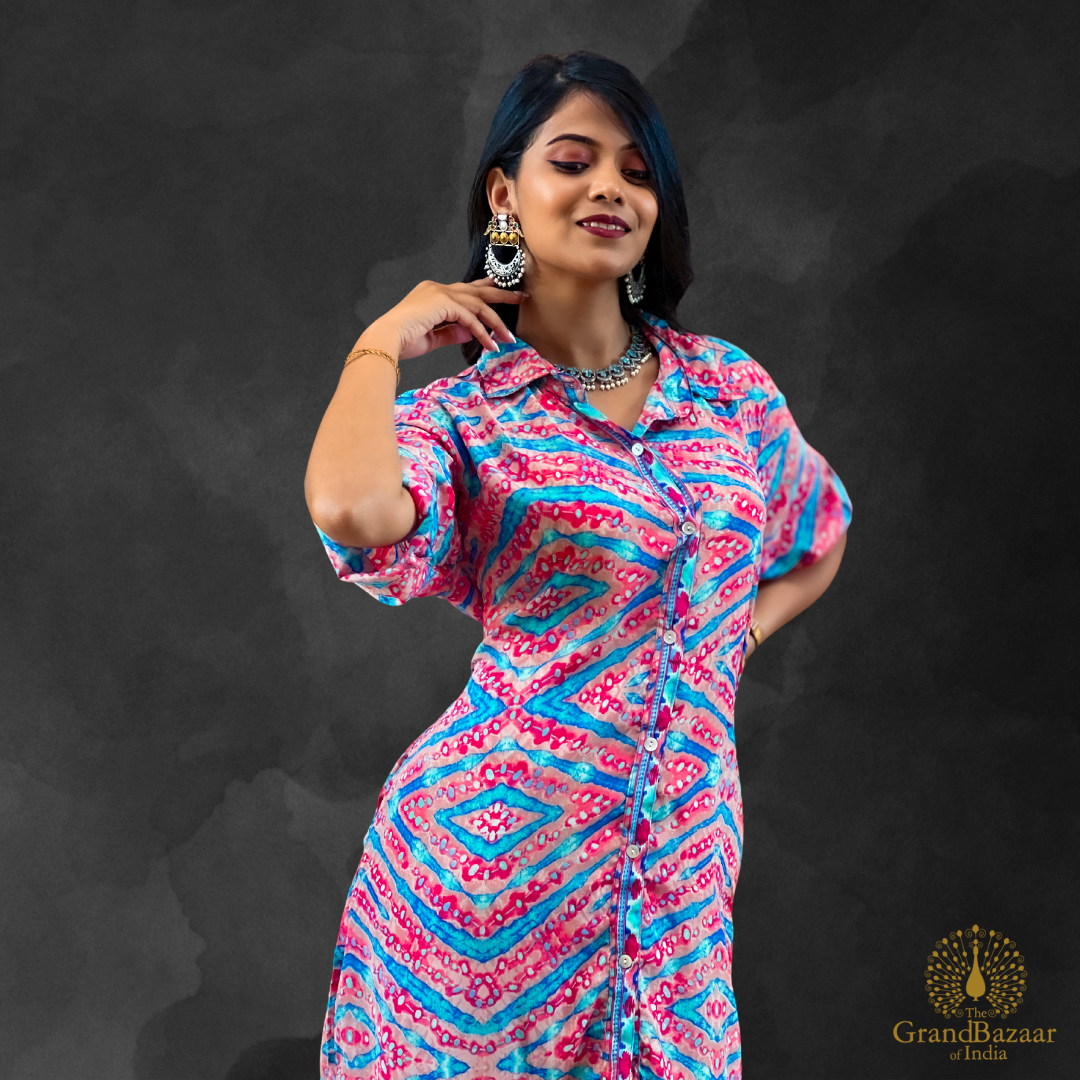 Women's Silk Printed High-Low Shirt Dress
