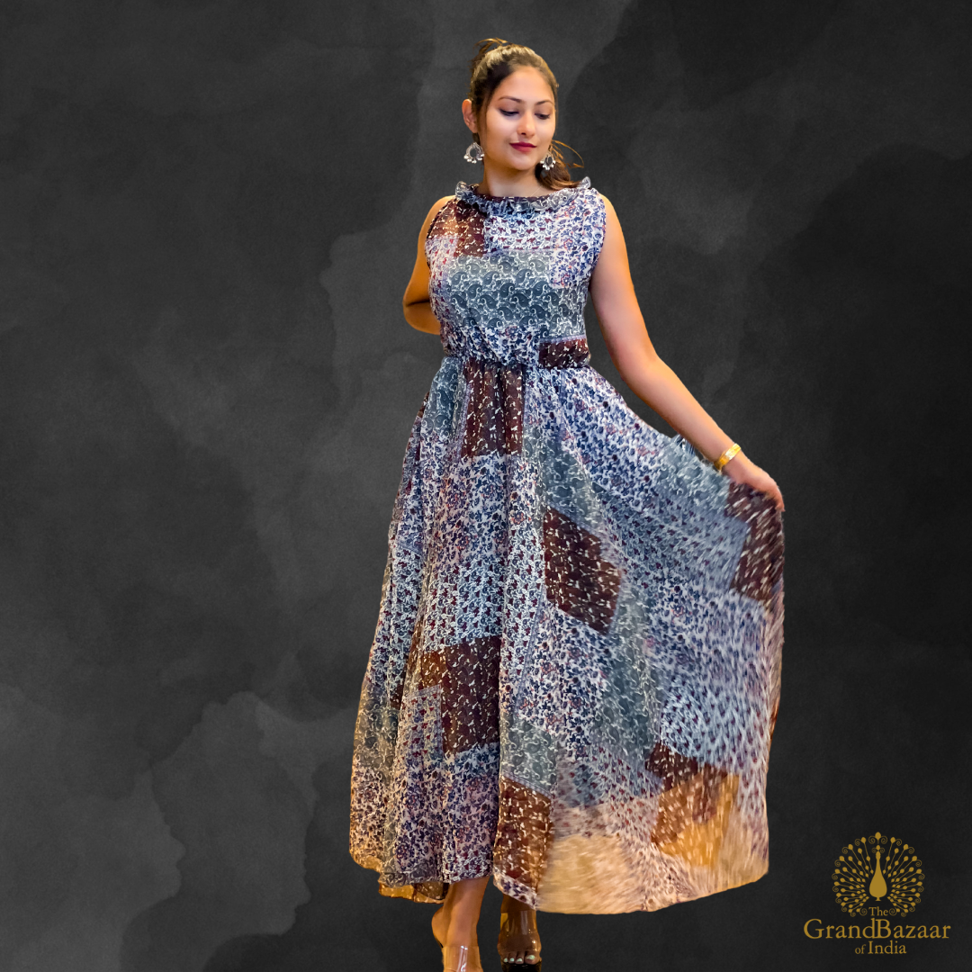 Elegant Printed Flowy Maxi Dress - LONG RAYON DRESS 03 S24