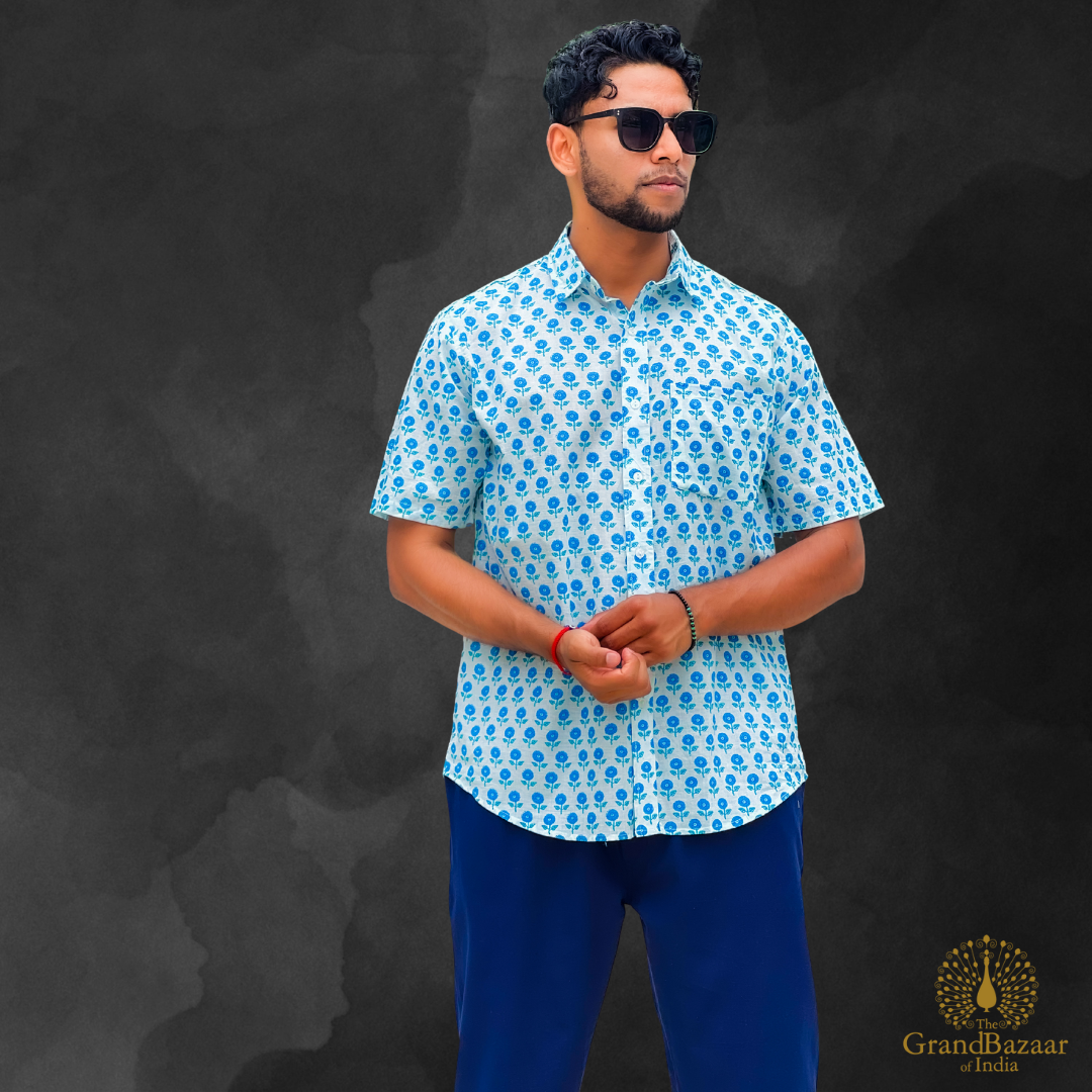 Men's Cotton Printed Short-Sleeve Shirt (MSHIRT-HALF-31-S24)