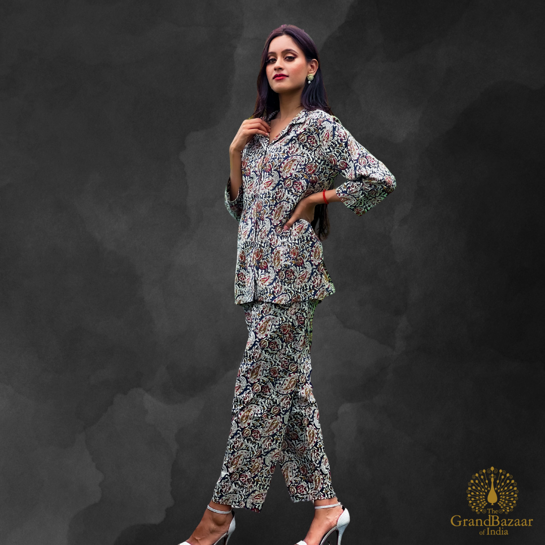 Women's Hand-Block Printed Cotton Co-ord Set – Floral Elegance (CST-25-S24)