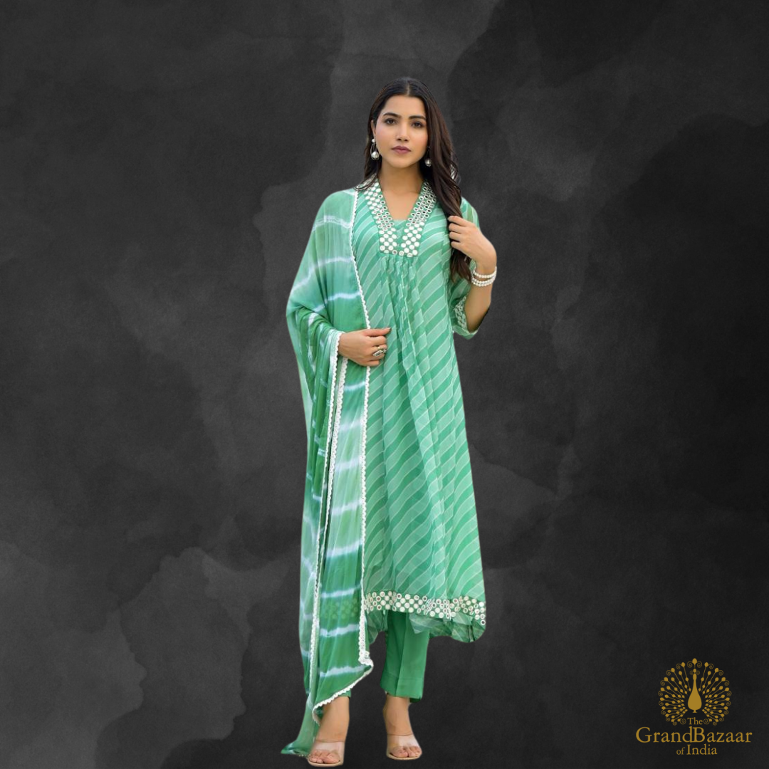 Green Chiffon Kurti Set with Dupatta
