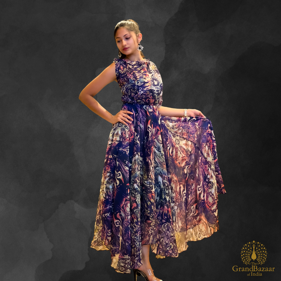 Elegant Printed Flowy Maxi Dress - LONG RAYON DRESS 03 S24