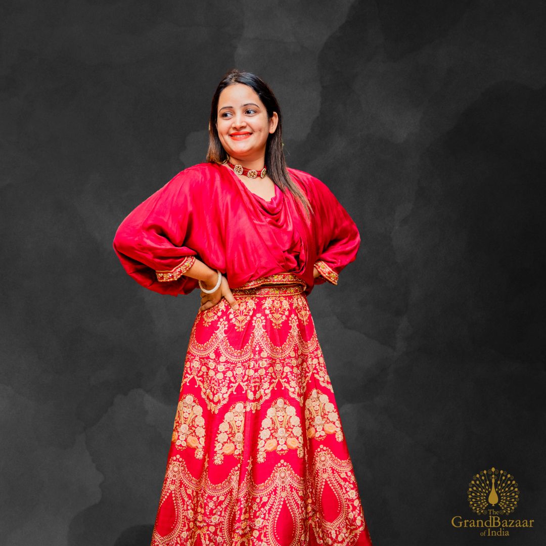 Red Lehenga with Printed Block Prints