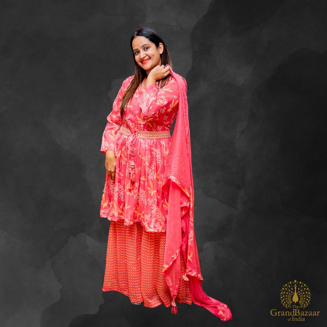 Kurti Full set with Printed floral design and assorted Belt