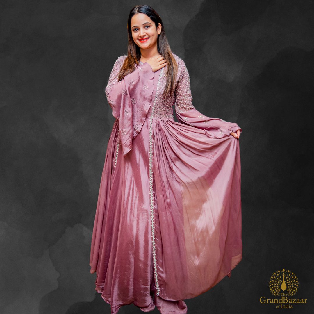 Light Purple Gown with Silver Embroidery