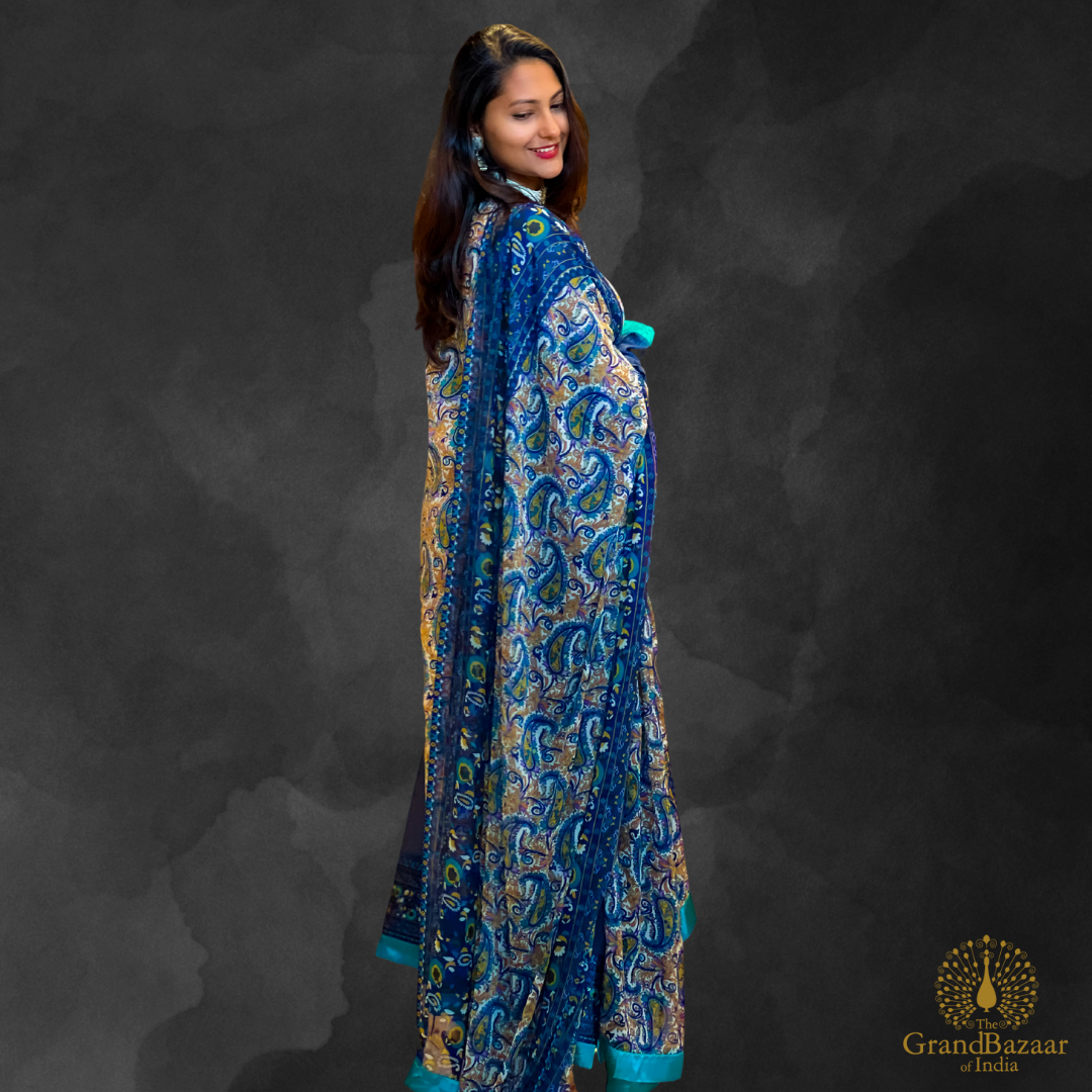 Blue kurti Full set with kashmiri embroidery