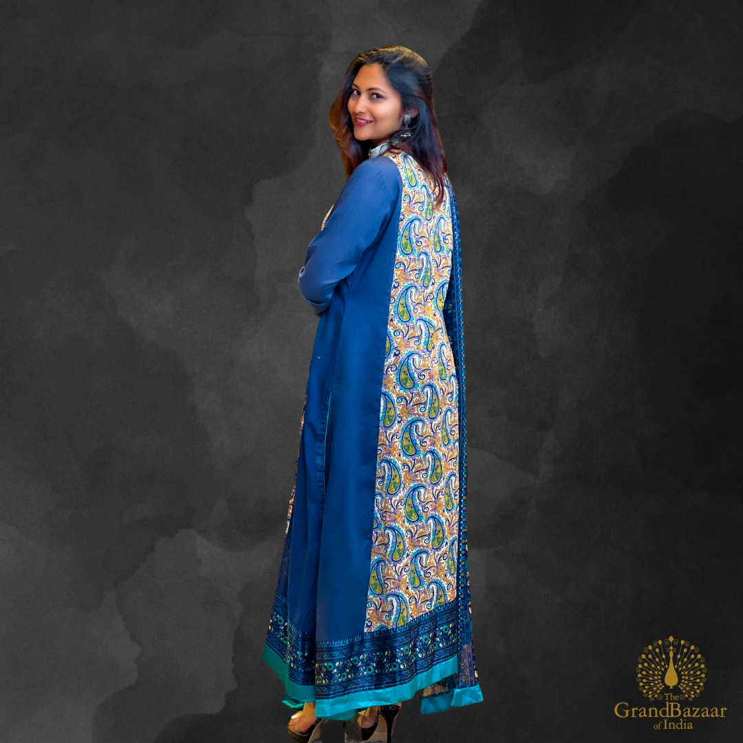 Blue kurti Full set with kashmiri embroidery