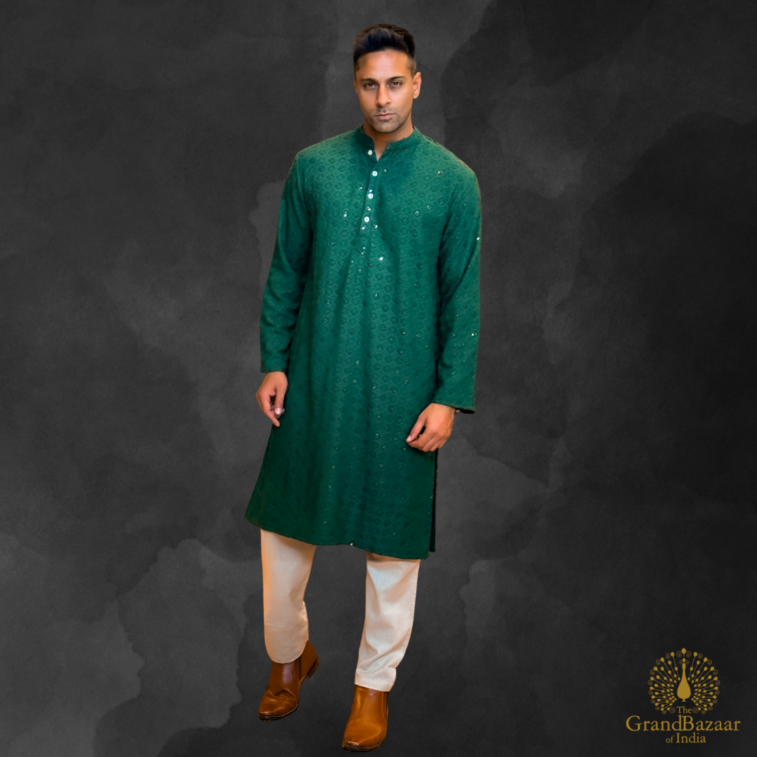 Embroidered kurta in Dark Green color s24