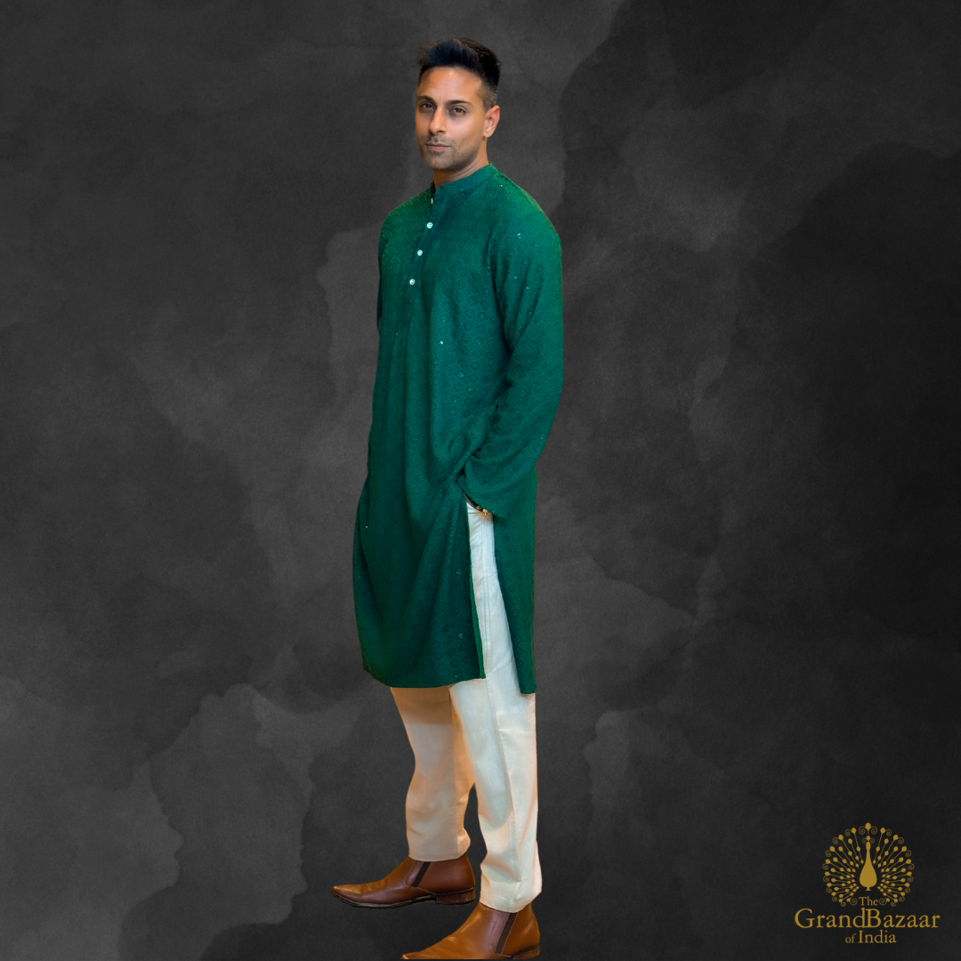 Embroidered kurta in Dark Green color s24