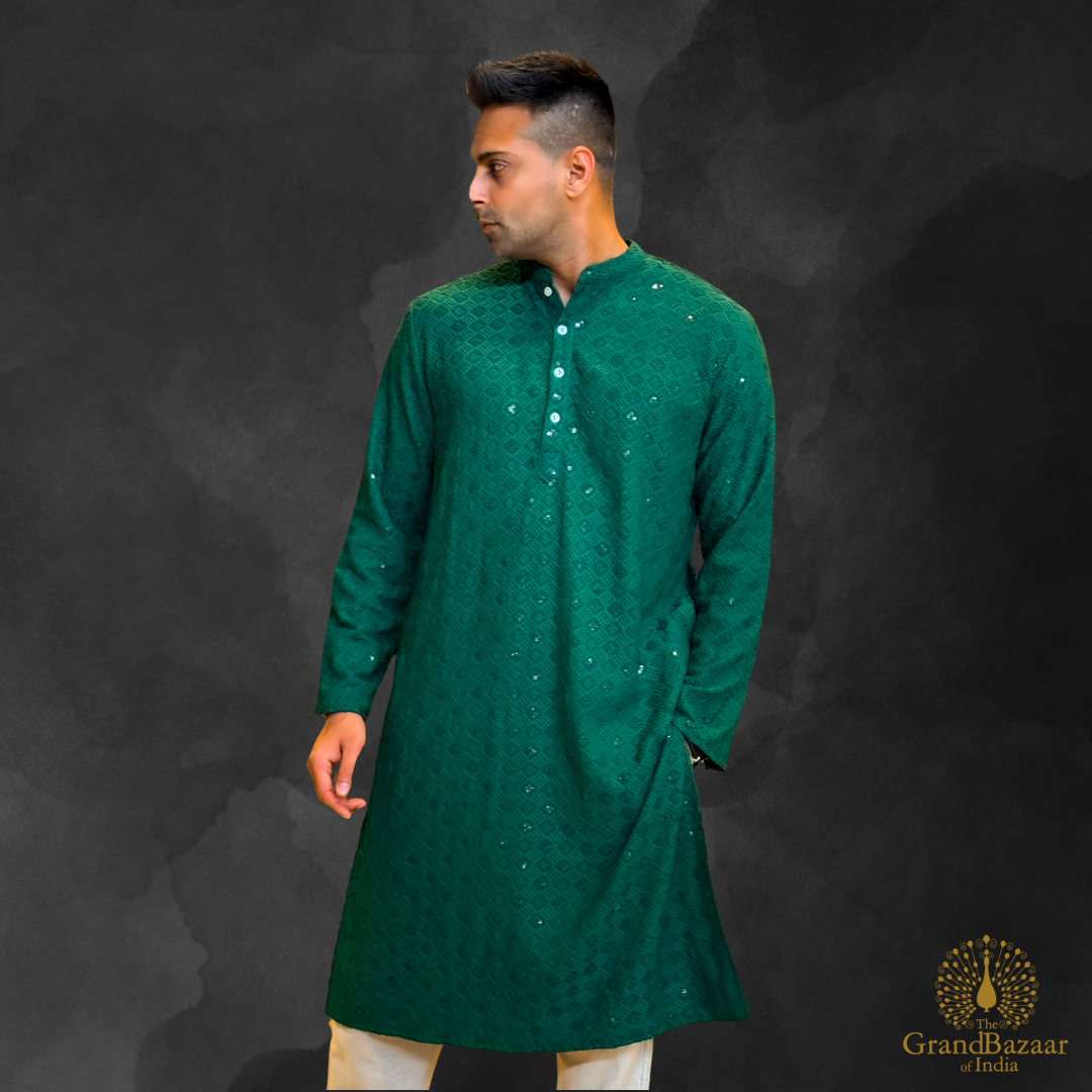 Embroidered kurta in Dark Green color s24