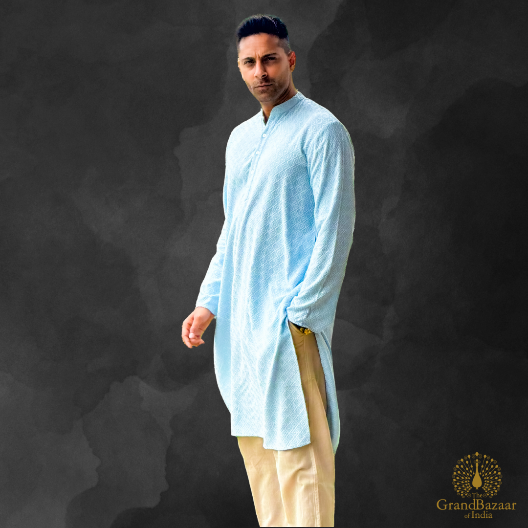 Embroidered kurta in light blue color s24