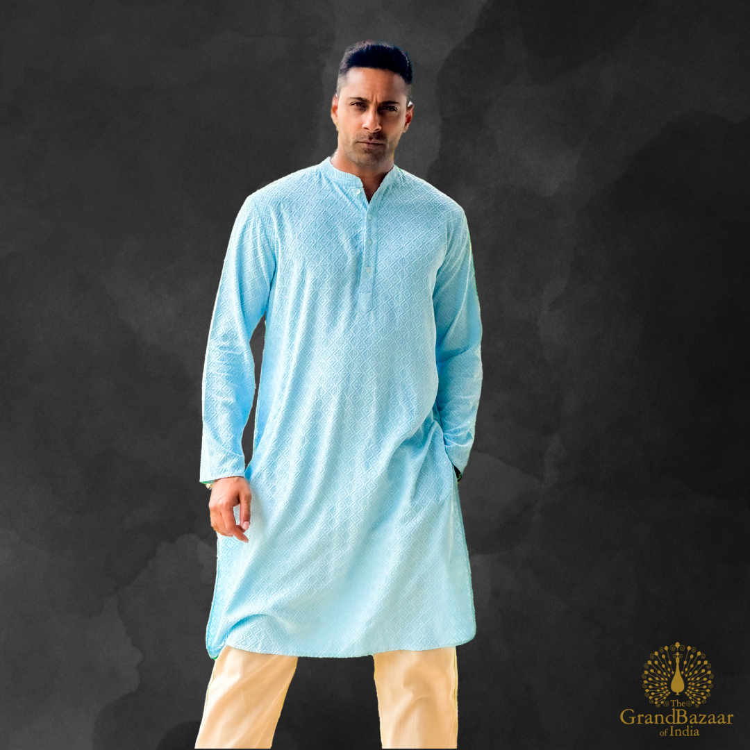 Embroidered kurta in light blue color s24