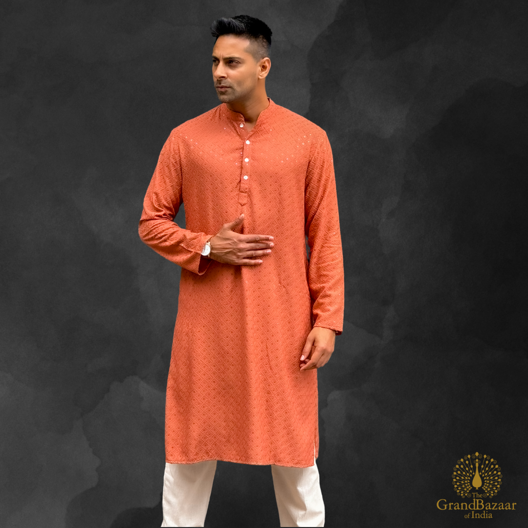 Embroidered kurta in pastel light maroon color s24
