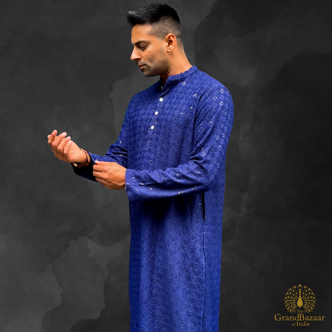Embroidered kurta in Dark blue color s24