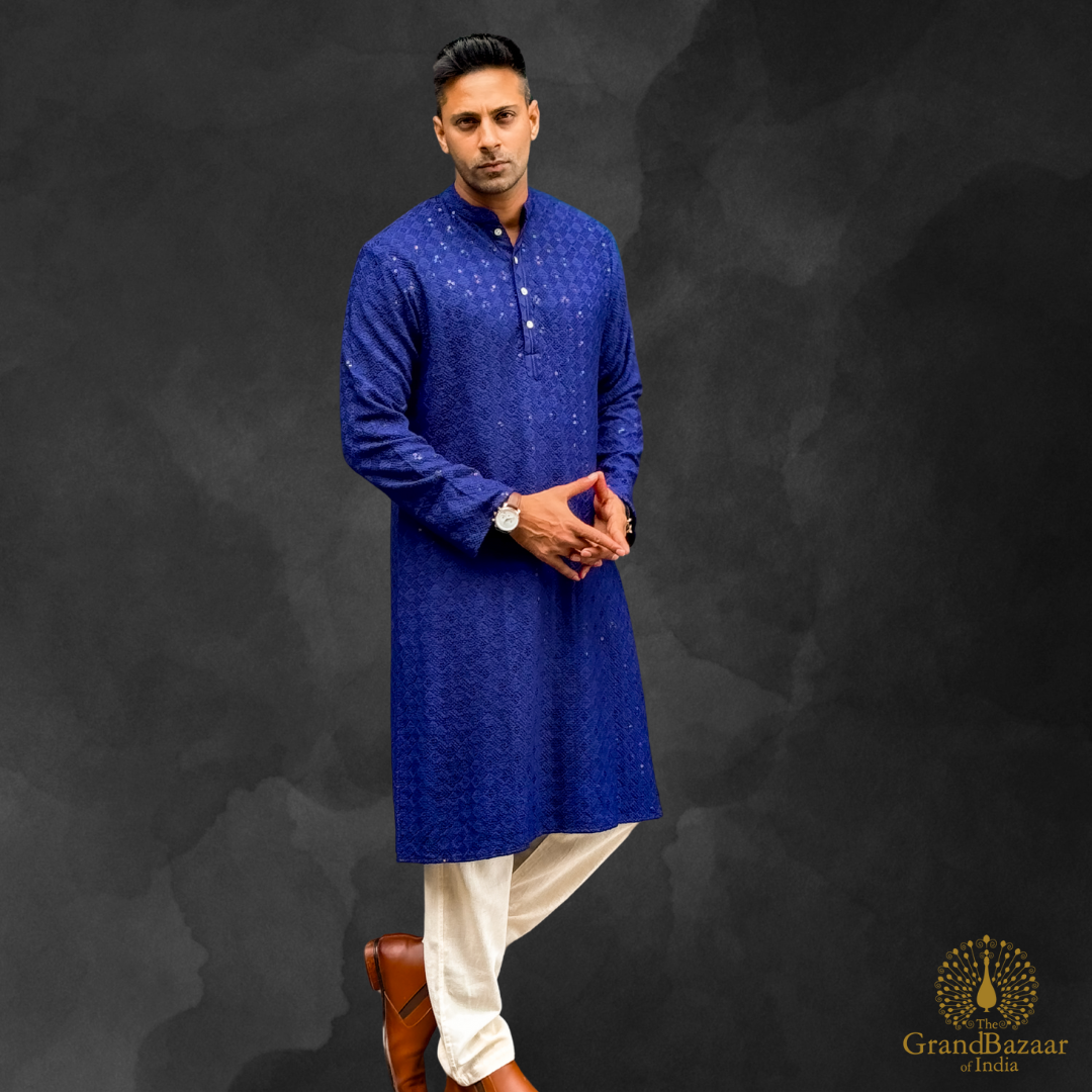 Embroidered kurta in Dark blue color s24