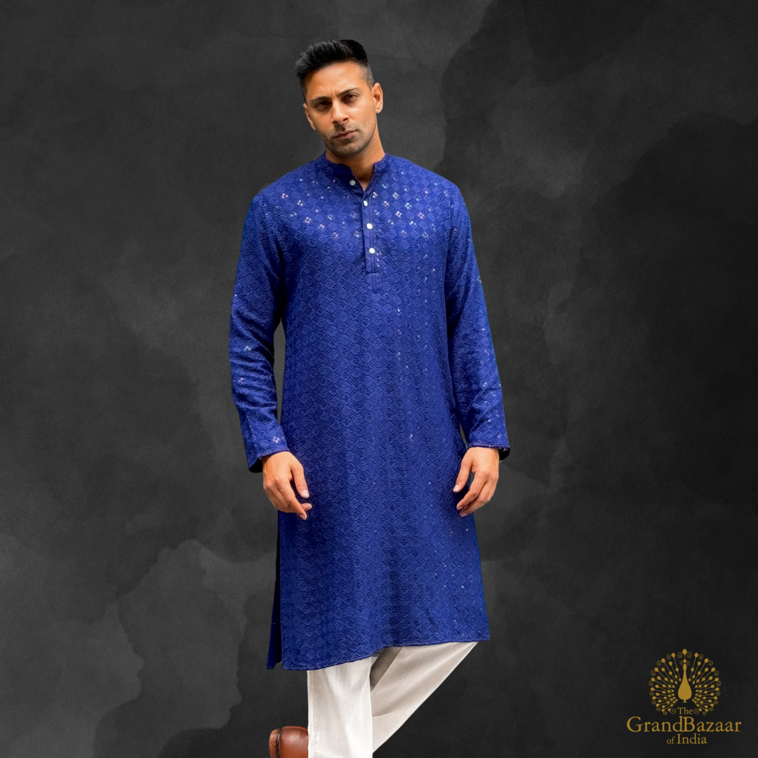 Embroidered kurta in Dark blue color s24
