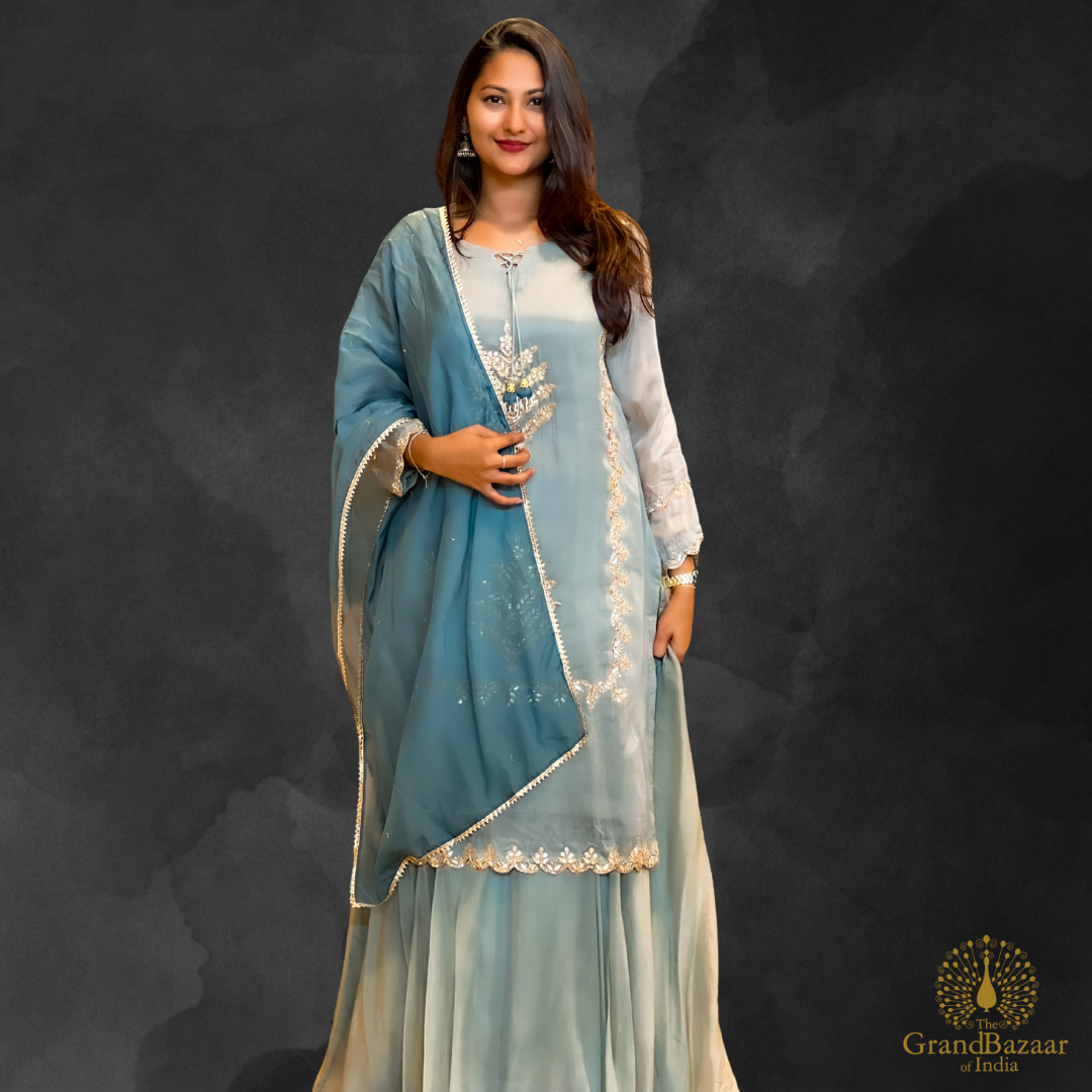 Mohair soft blue grey color kurti full set