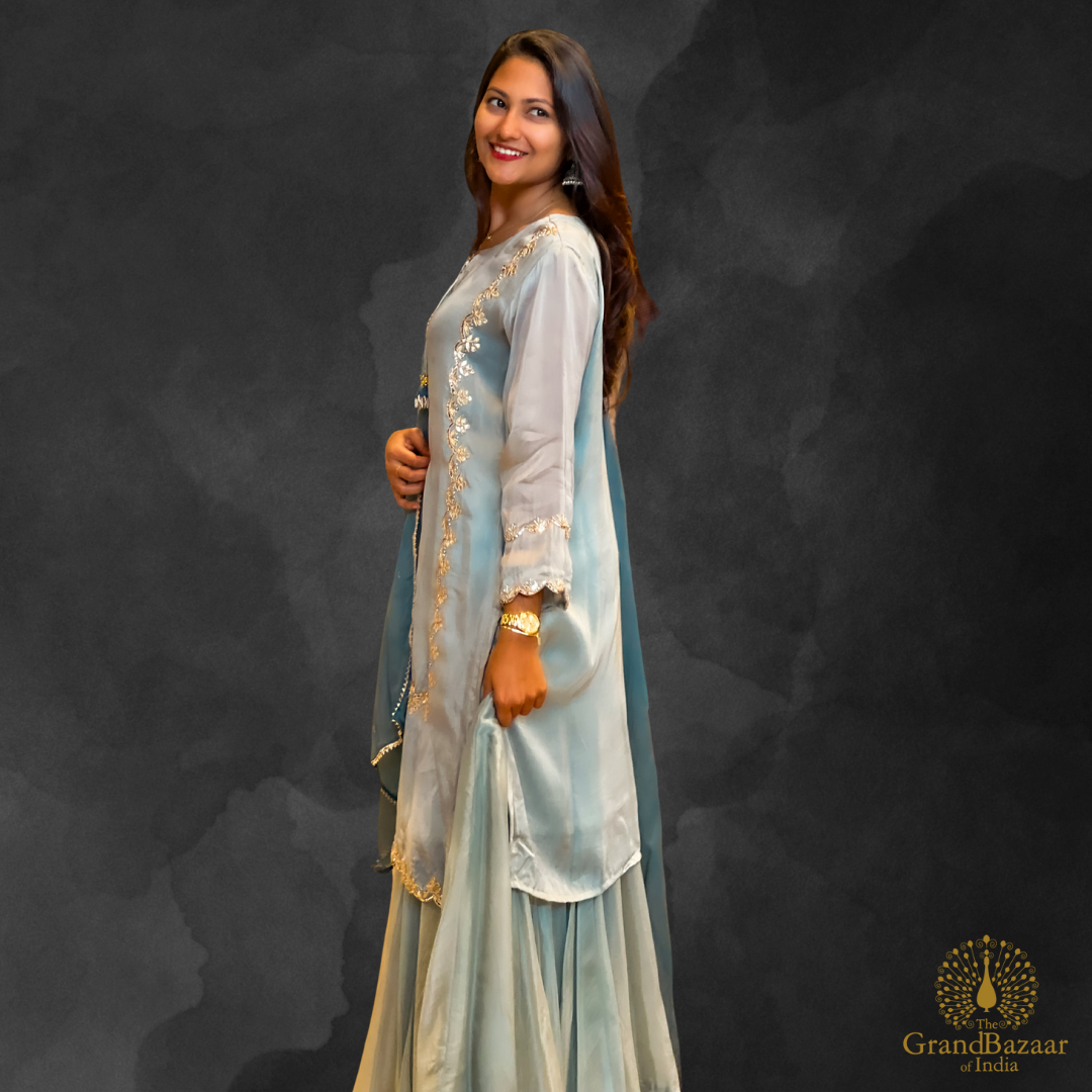 Mohair soft blue grey color kurti full set