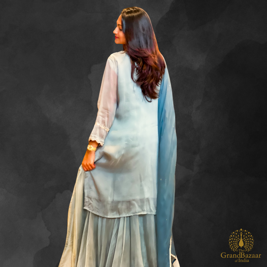 Mohair soft blue grey color kurti full set