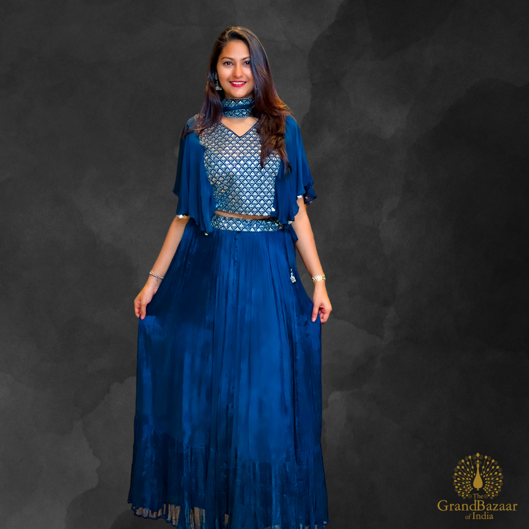 Blue petrol Lehenga with Silver Embroidery