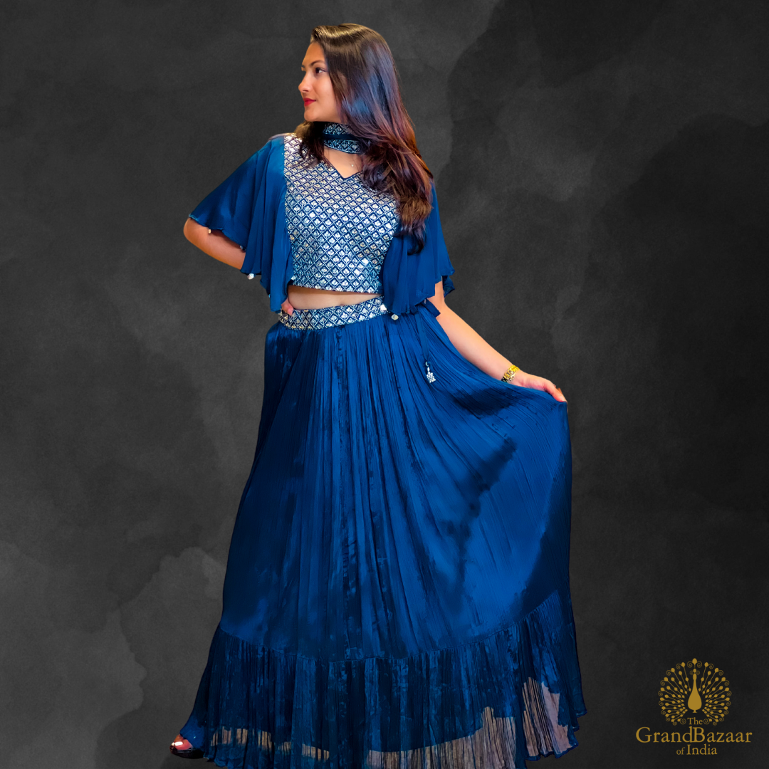 Blue petrol Lehenga with Silver Embroidery