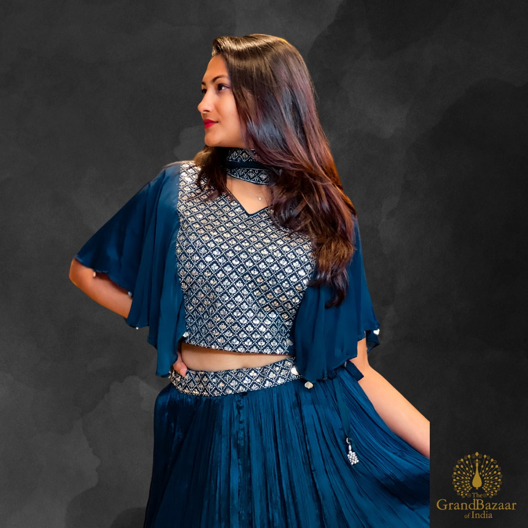 Blue petrol Lehenga with Silver Embroidery