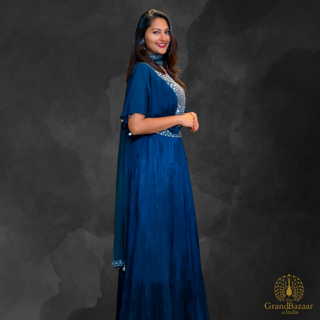 Blue petrol Lehenga with Silver Embroidery