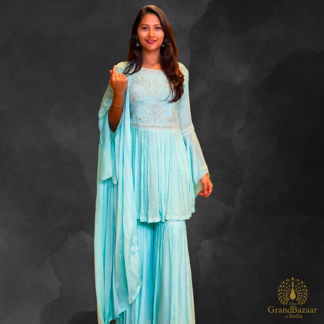 Kurti Full set with palazzo pant and Dupatta with Silver Embroidery.