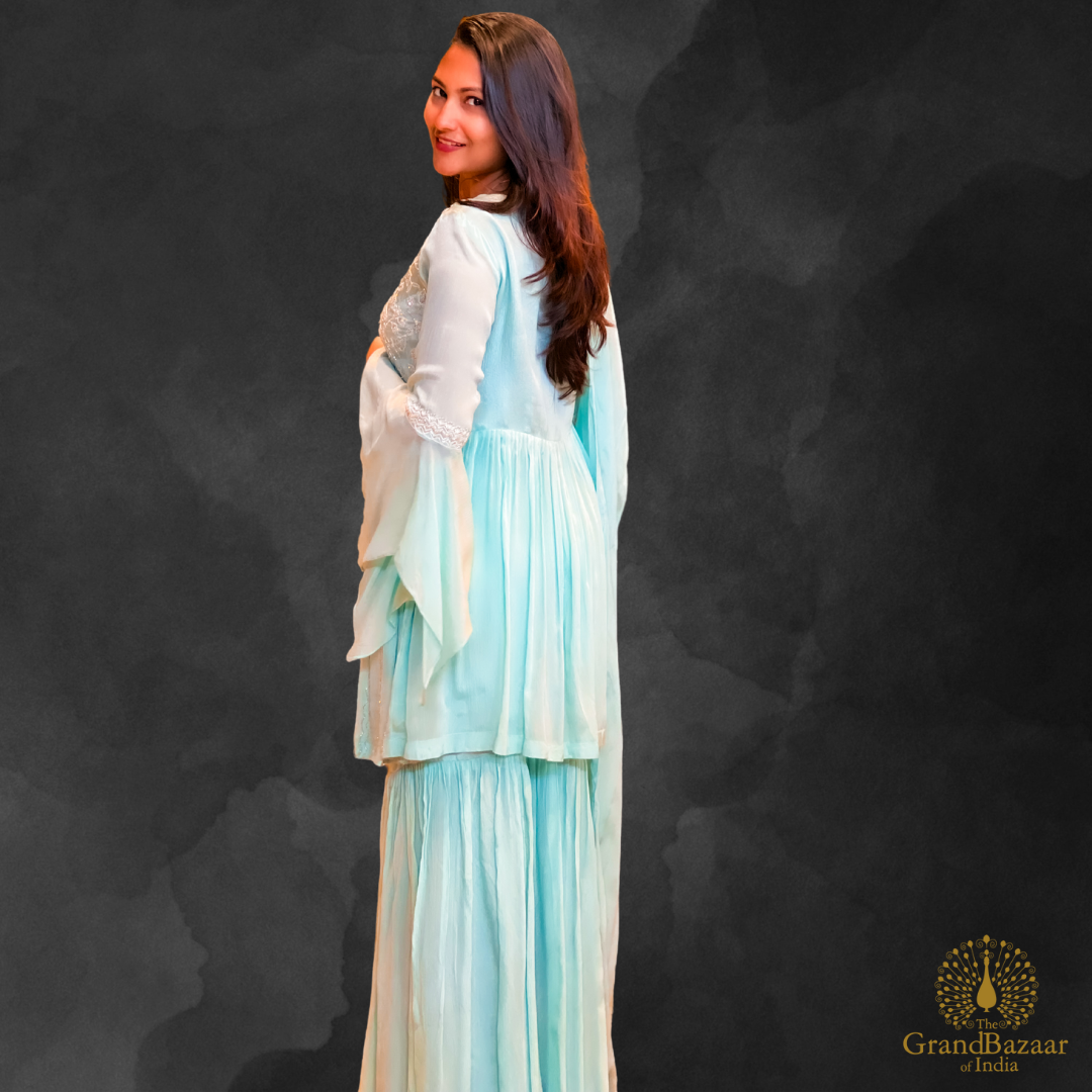 Kurti Full set with palazzo pant and Dupatta with Silver Embroidery.
