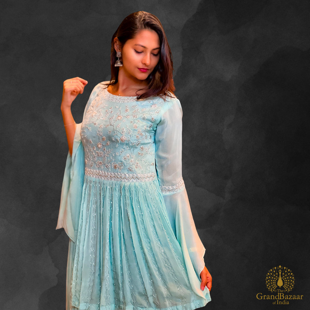 Kurti Full set with palazzo pant and Dupatta with Silver Embroidery.