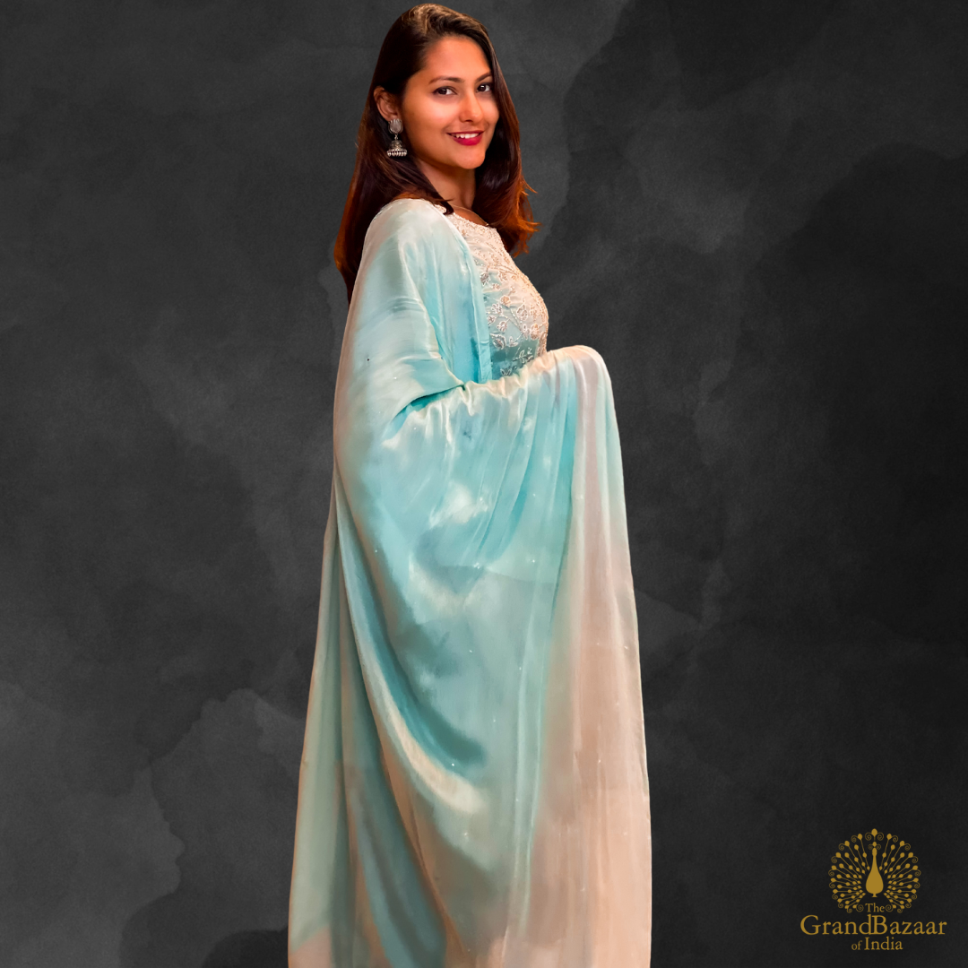 Kurti Full set with palazzo pant and Dupatta with Silver Embroidery.