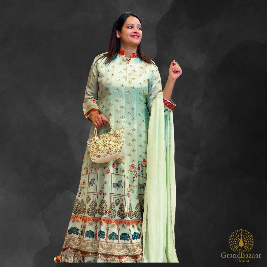 Pale Green Long Gown with Dupatta