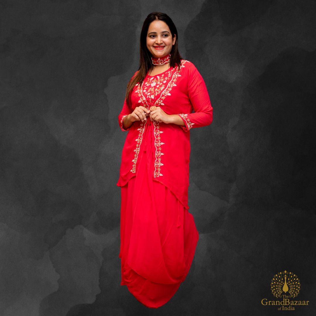 Embroidery Dress with Shrug and Dupatta