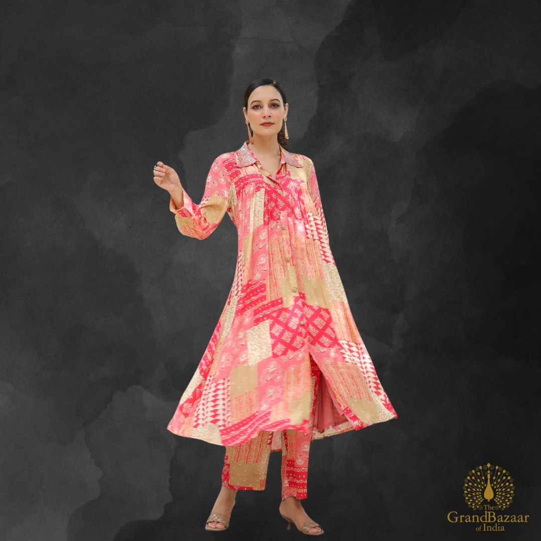 Fushia kurti set with straight matching pants