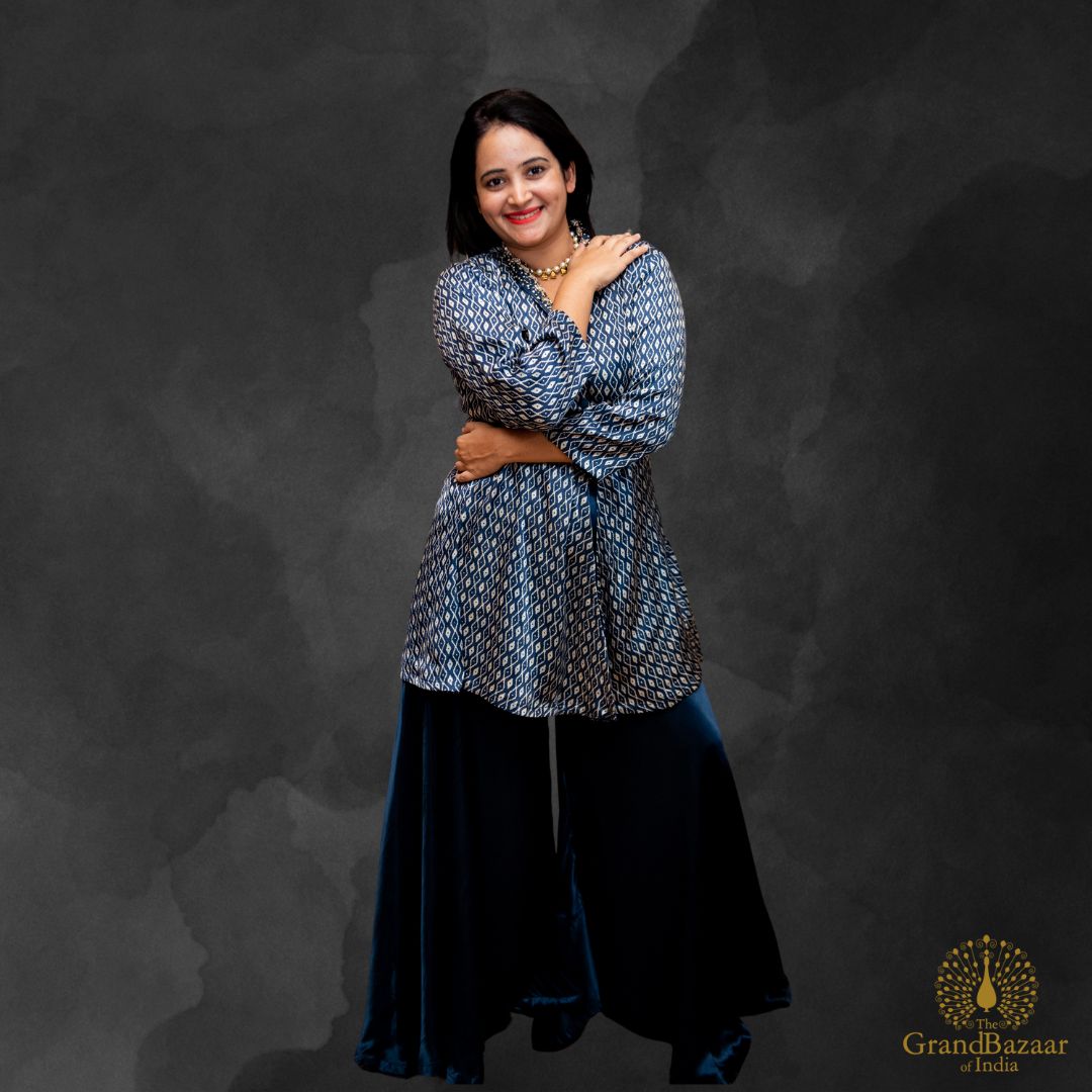 Blue Kurti with Dark Blue Palazzo
