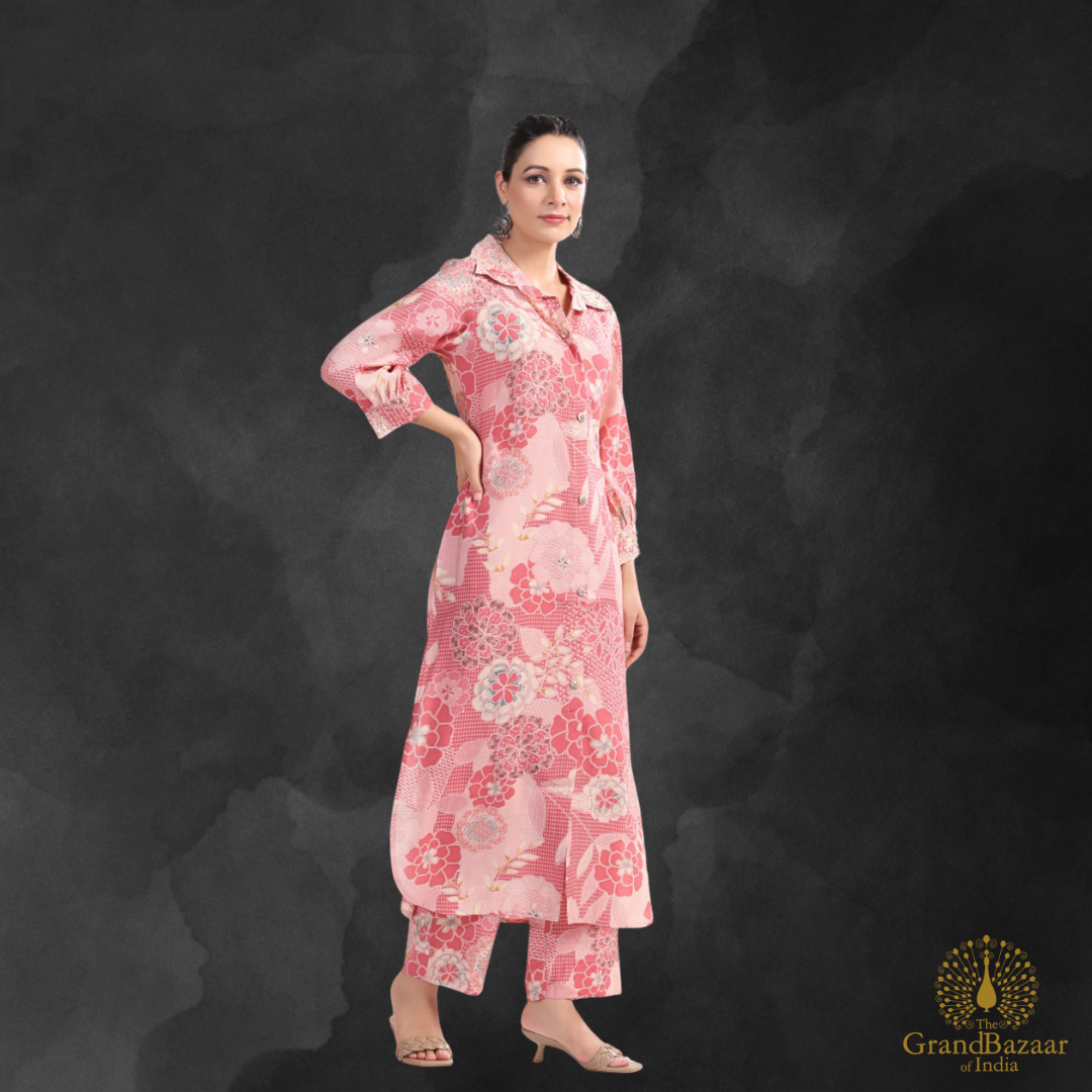 Pink kurti set with floral design