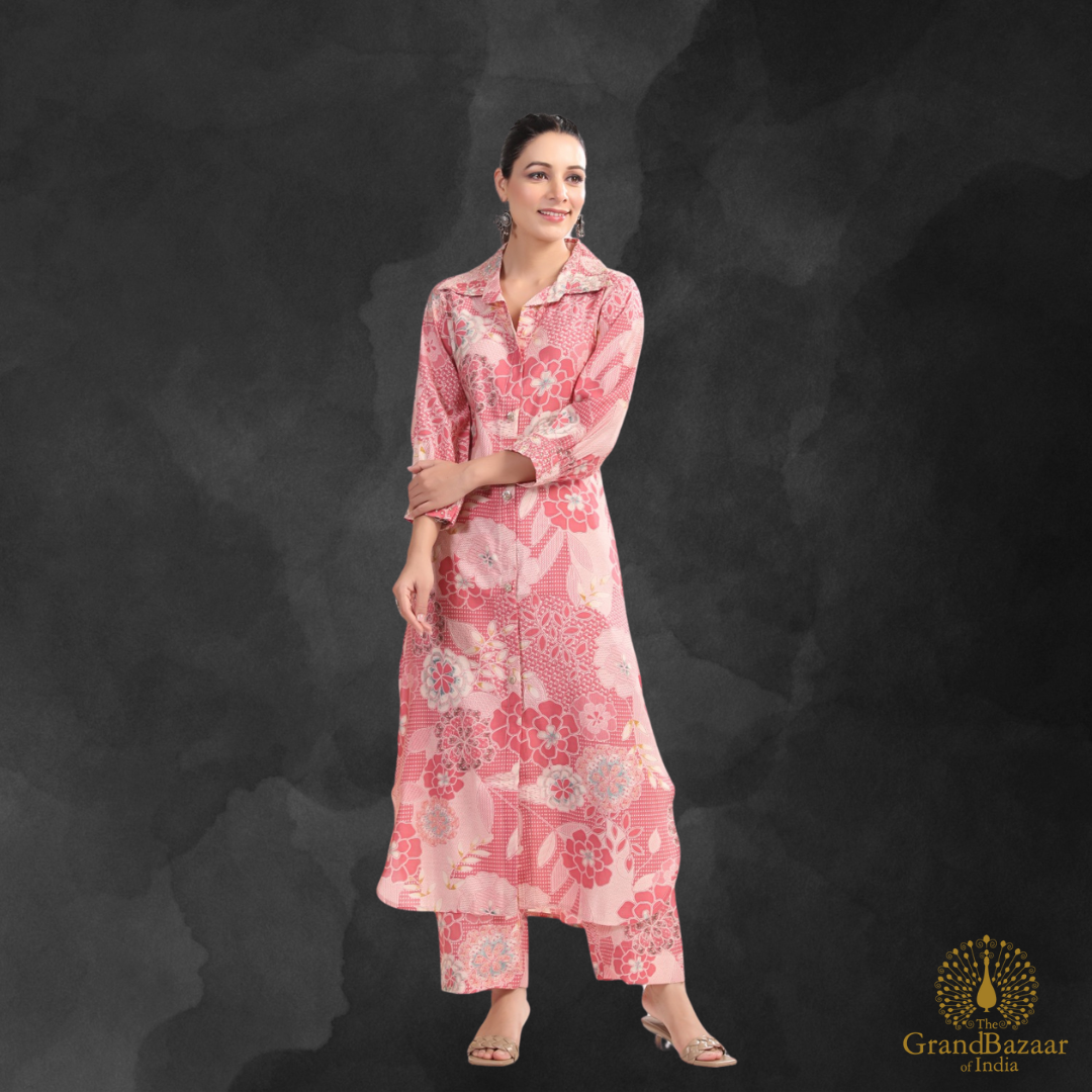 Pink kurti set with floral design