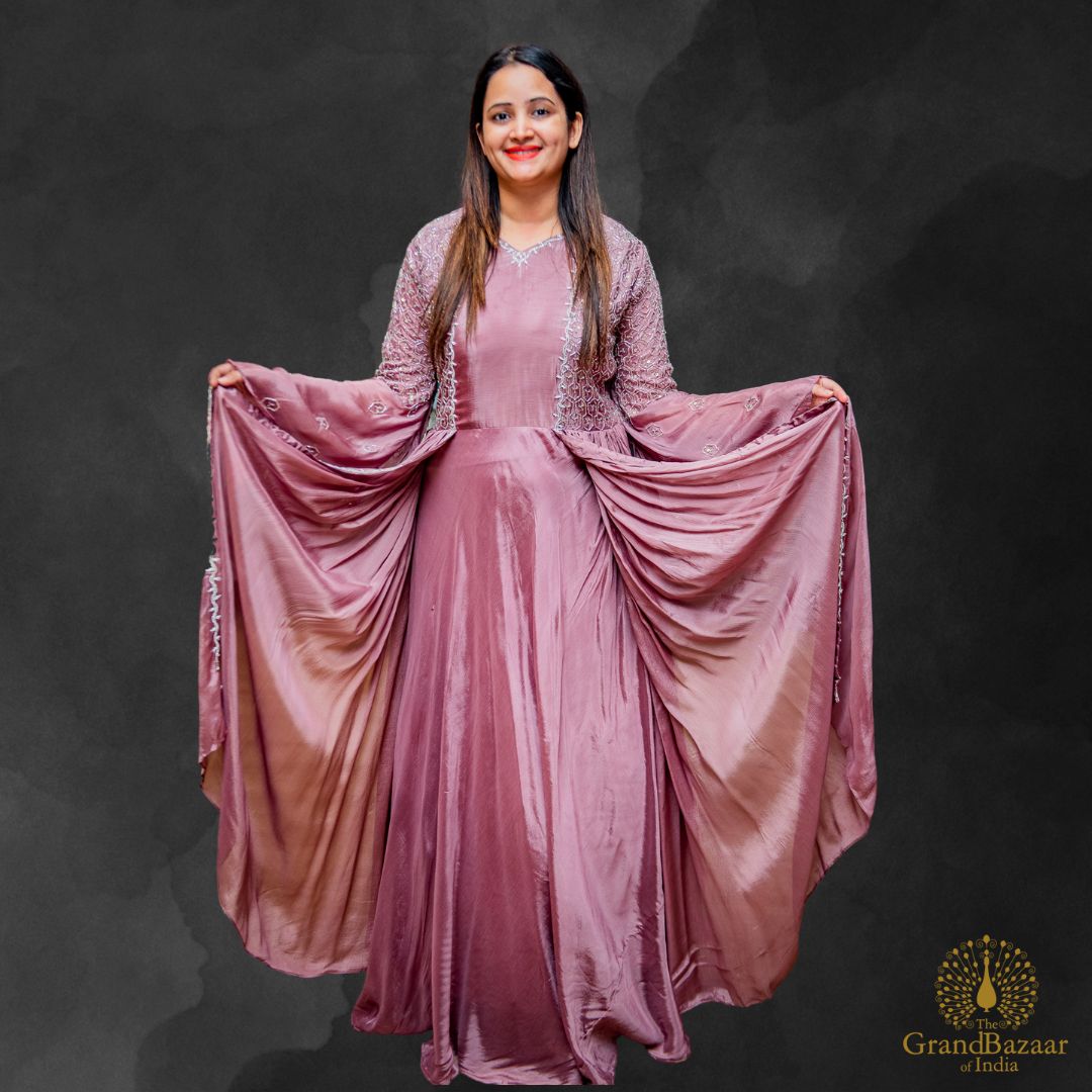 Light Purple Gown with Silver Embroidery