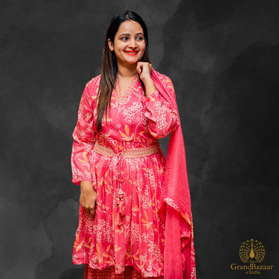 Kurti Full set with Printed floral design and assorted Belt