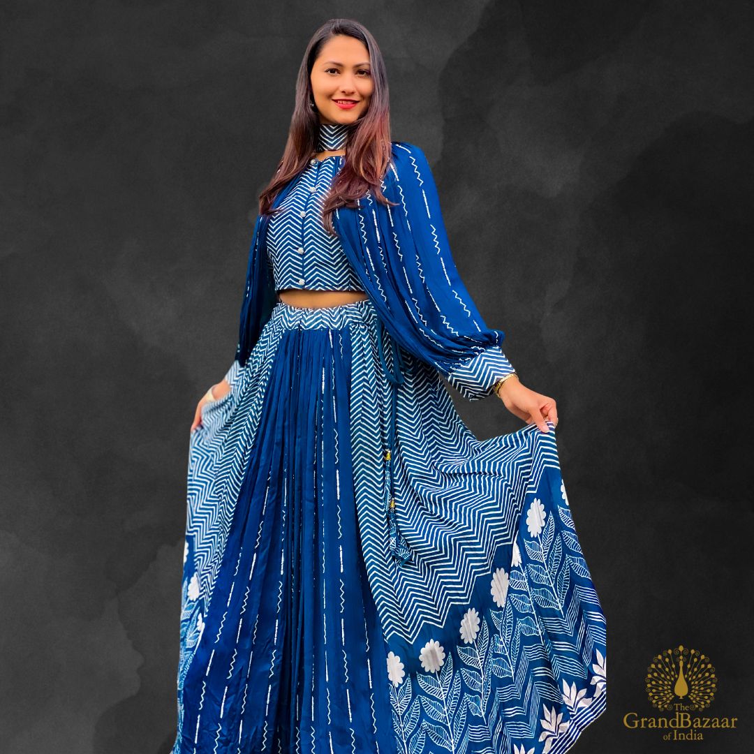 Blue Floral Lehenga