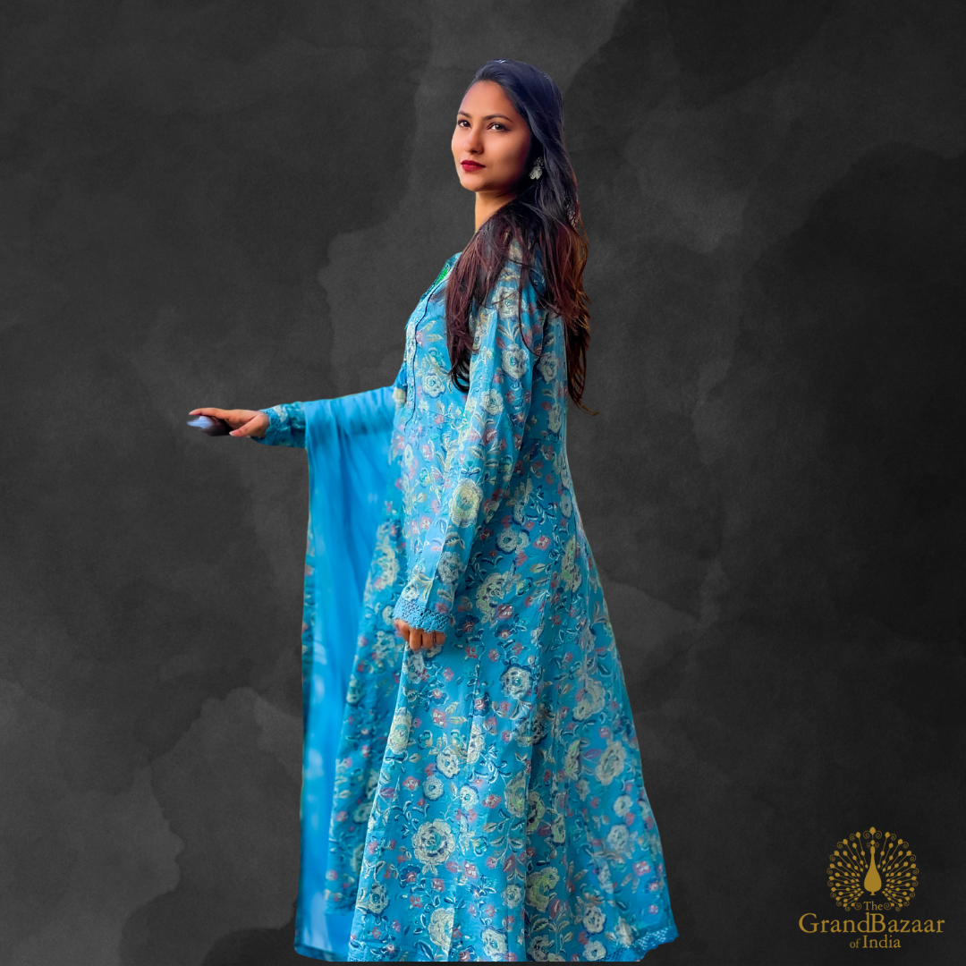 Light Blue kurti Full set with floral prints
