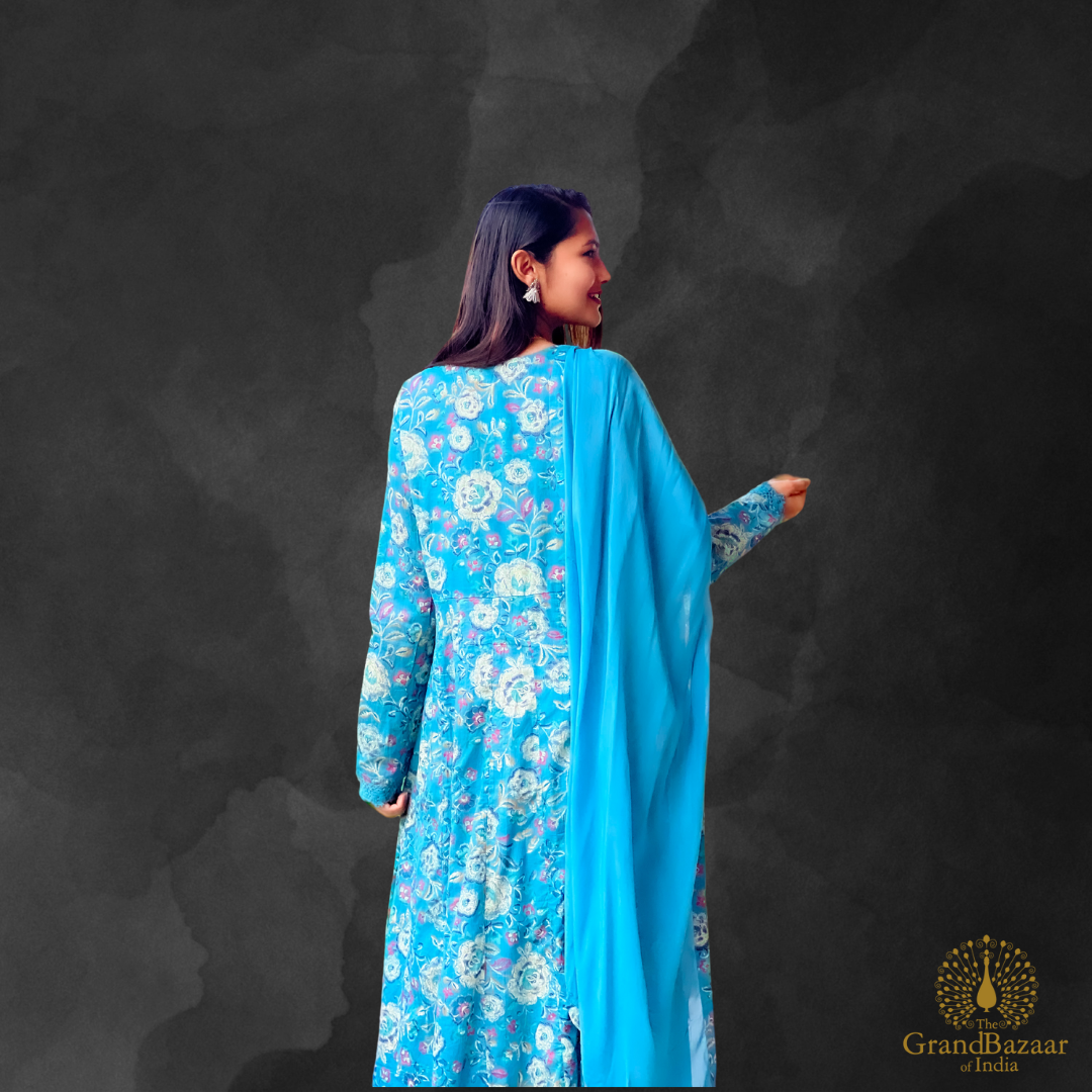 Light Blue kurti Full set with floral prints
