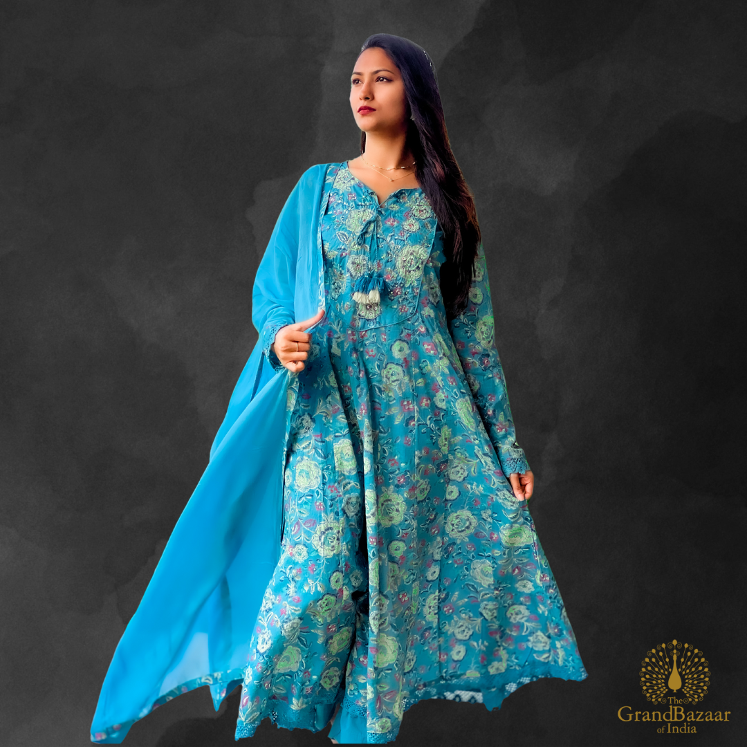 Light Blue kurti Full set with floral prints