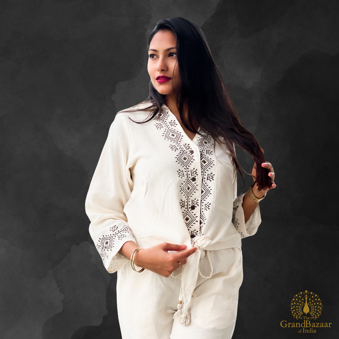 Women’s Cotton Embroidered Co-Ord Set – Off White (CST-28-JL25)
